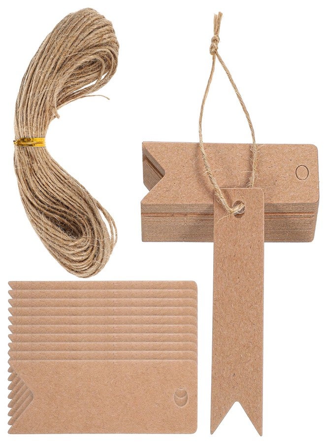 Gtziqa 200 Pcs Brown Gift Tags, Mini Paper Gift Tags with String 2.8 x 0.8 in Blank Small Tag with Jute Twine for DIY Arts Wedding Christmas Party Favors - Image 1